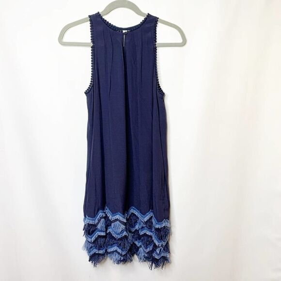 Maeve Womens Navy Fringe Hem Sleeveless Round Neck Cocktail Shift Dress Size 2 - Picture 3 of 10